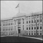 Black and white photo of a high school