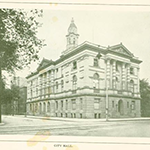 Black and white image of a historical building