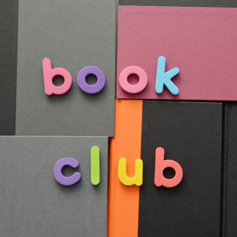 Block letters spelling out "book club"