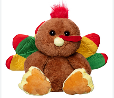 Stuffed animal in the shape of a turkey.