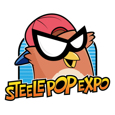 Steele Pop Expo Logo - Booker the Owl illustration with a superhero mask on with backwards hat.