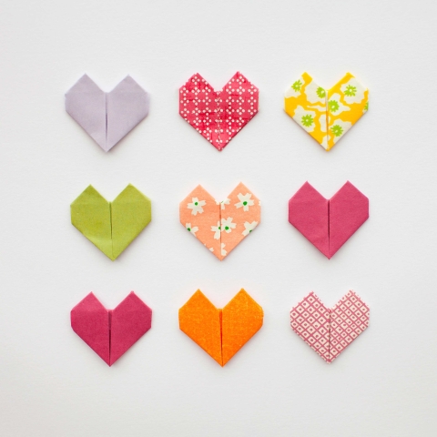 Multicolored Origami Paper Hearts