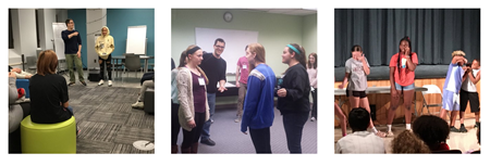 teens working in groups trying acting games with Tim Collins