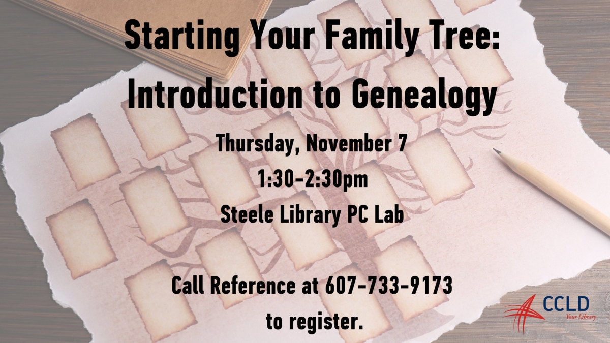 Intro to Genealogy - thursday November 7 1:30pm